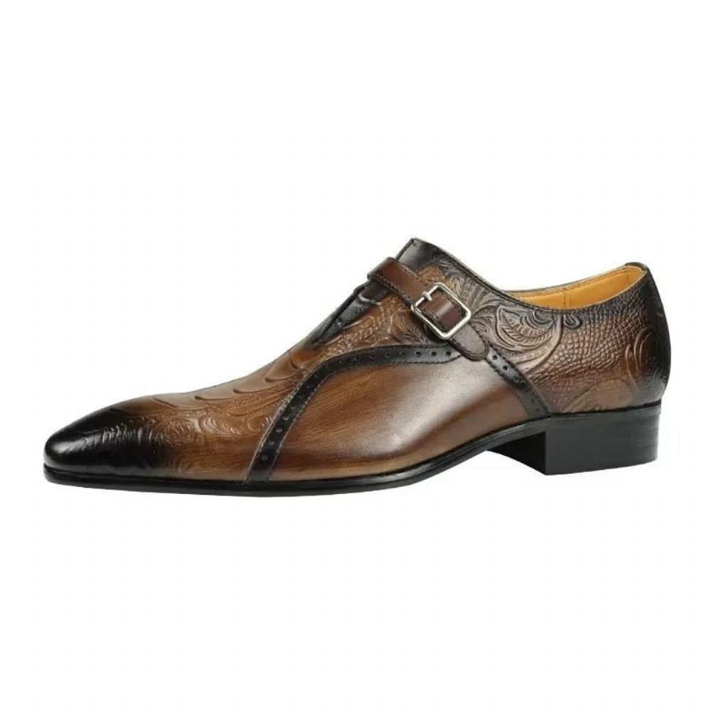 Chaussures Formelles Pour Hommes Richelieu Mariage Cuir Véritable Élégantes - Café