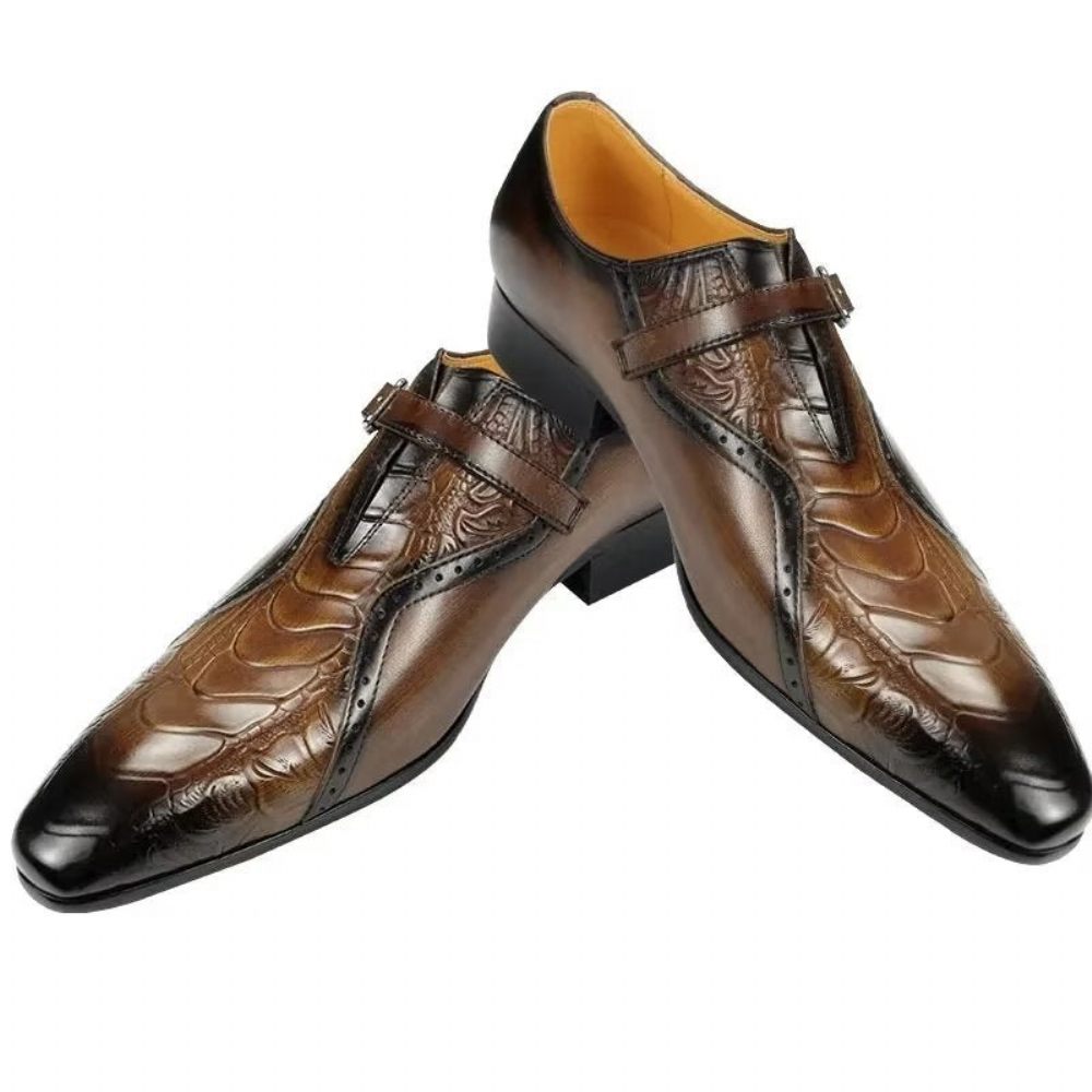 Chaussures Formelles Pour Hommes Richelieu Mariage Cuir Véritable Exotique - Café