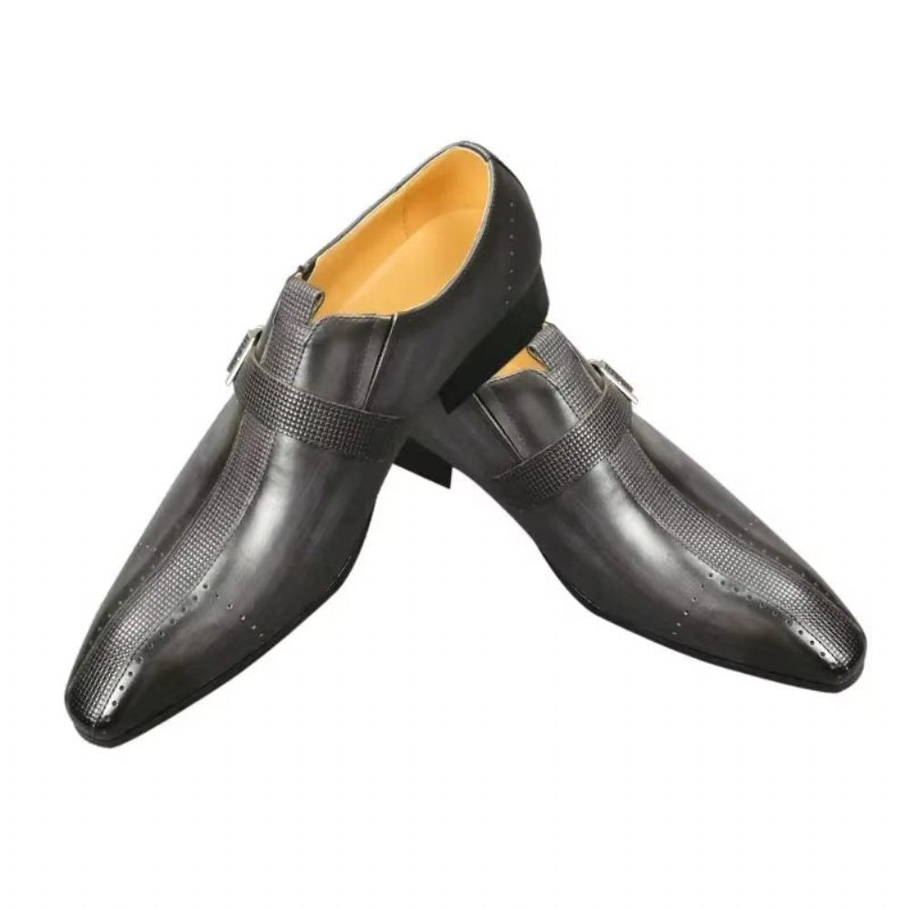 Chaussures Formelles Pour Hommes Richelieu Mariage Cuir Véritable Modish - Gris