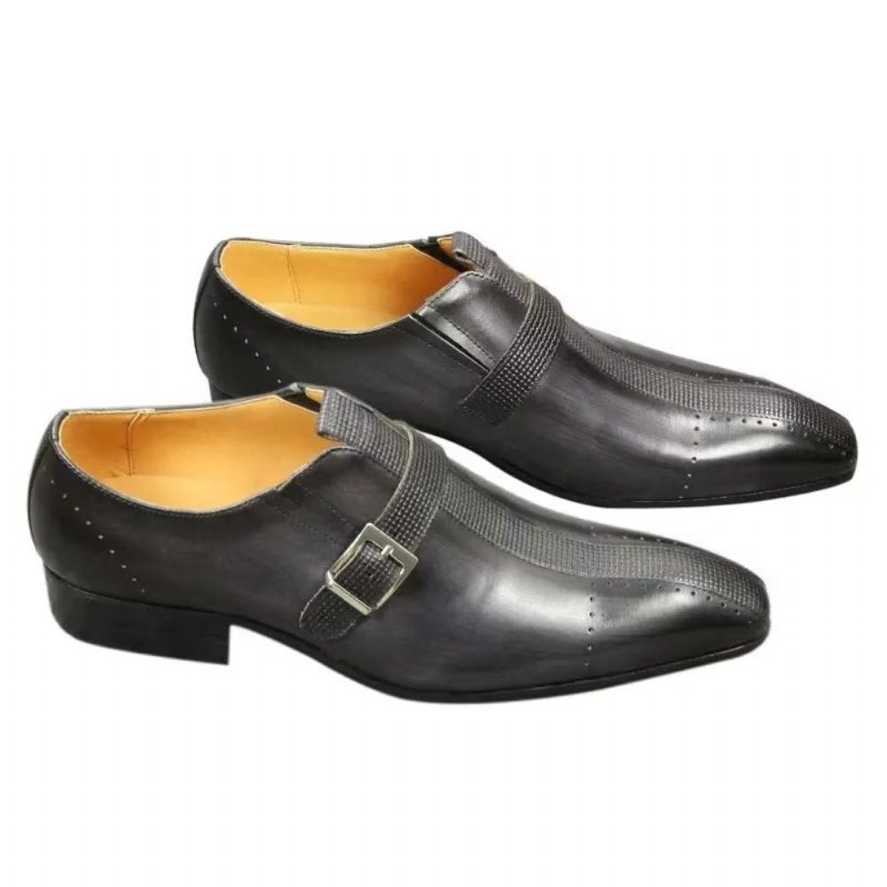 Chaussures Formelles Pour Hommes Richelieu Mariage Cuir Véritable Modish - Gris