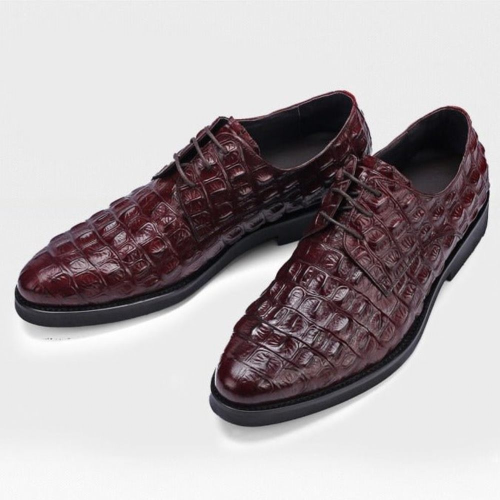 Chaussures Formelles Pour Hommes Richelieus Oxford Cuir Gaufré Luxe - Rouge