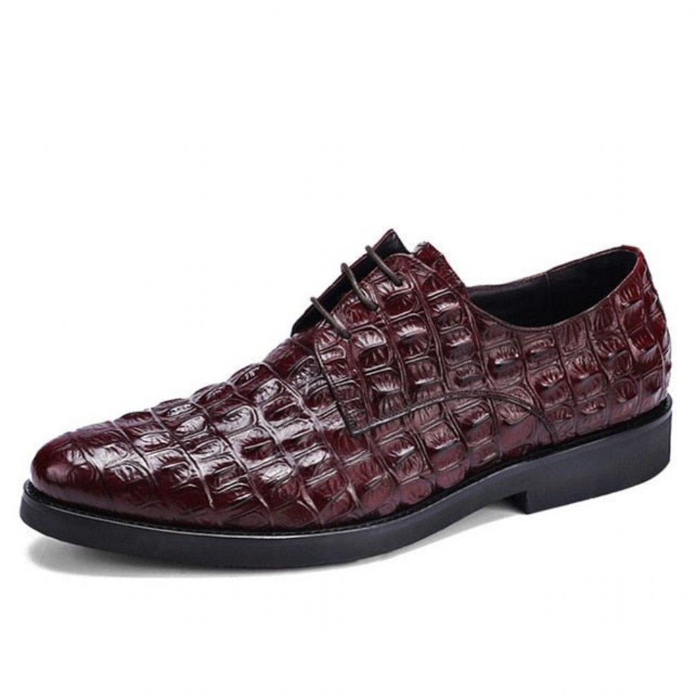 Chaussures Formelles Pour Hommes Richelieus Oxford Cuir Gaufré Luxe - Rouge