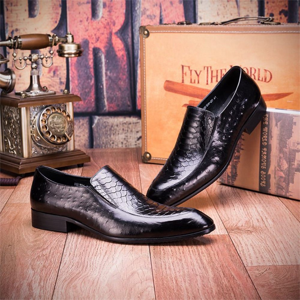 Chaussures Formelles Pour Hommes Richelieus Oxford À Enfiler Cuir Texture Croco - Noir