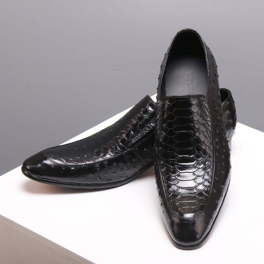 Chaussures Formelles Pour Hommes Richelieus Oxford À Enfiler Cuir Texture Croco - Noir