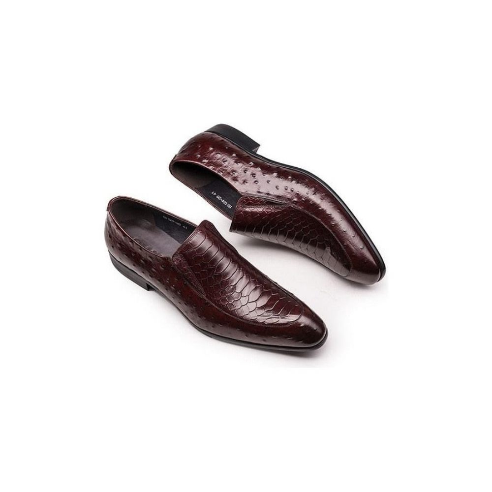 Chaussures Formelles Pour Hommes Richelieus Oxford À Enfiler Cuir Texture Croco - Rouge