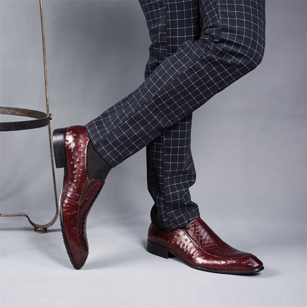 Chaussures Formelles Pour Hommes Richelieus Oxford À Enfiler Cuir Texture Croco - Rouge