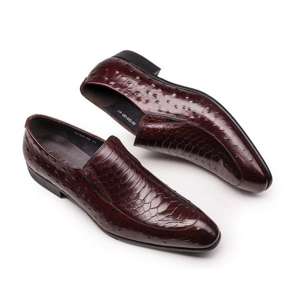 Chaussures Formelles Pour Hommes Richelieus Oxford À Enfiler Cuir Texture Croco - Rouge