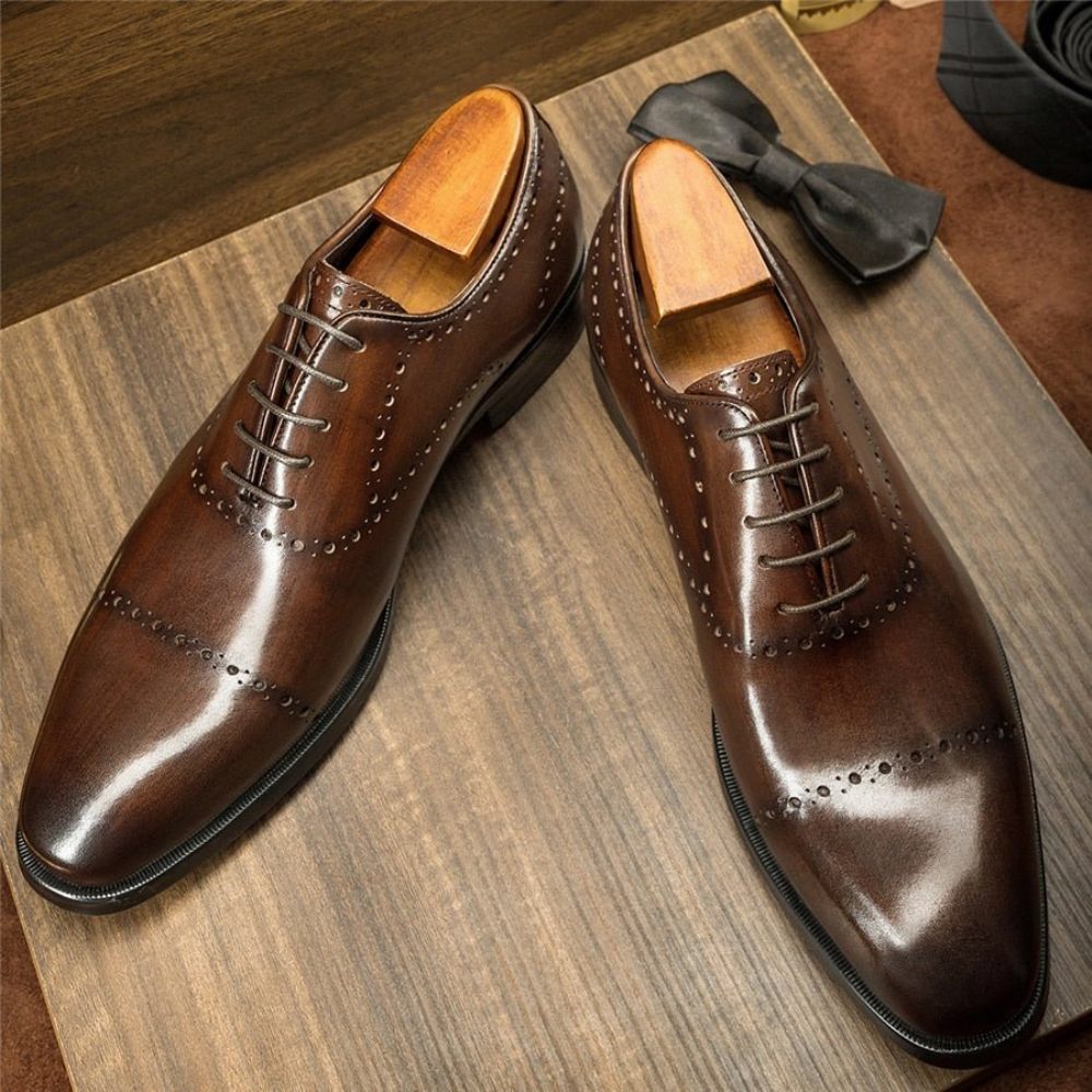 Chaussures Formelles Pour Hommes Robe Mariée À Lacets Exotiques - Café