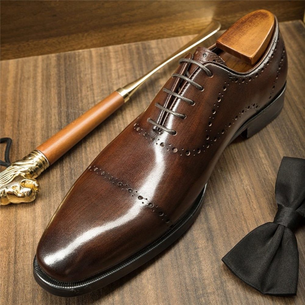 Chaussures Formelles Pour Hommes Robe Mariée À Lacets Exotiques - Café