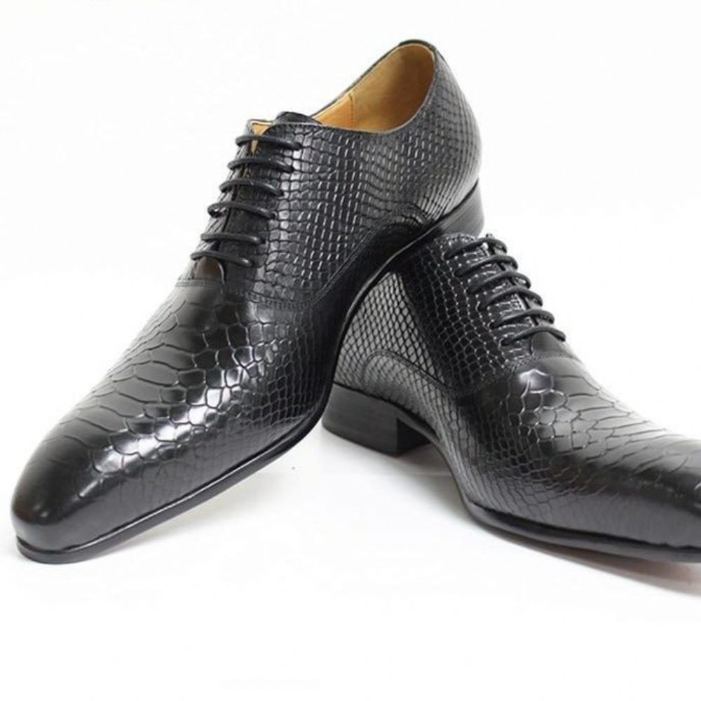 Chaussures Formelles Pour Hommes Serpent Exotique Habillées Oxford À Bout Pointu - Noir