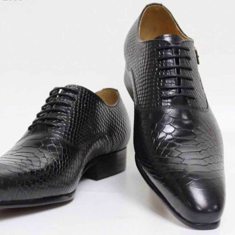 Chaussures Formelles Pour Hommes Serpent Exotique Habillées Oxford À Bout Pointu - Noir