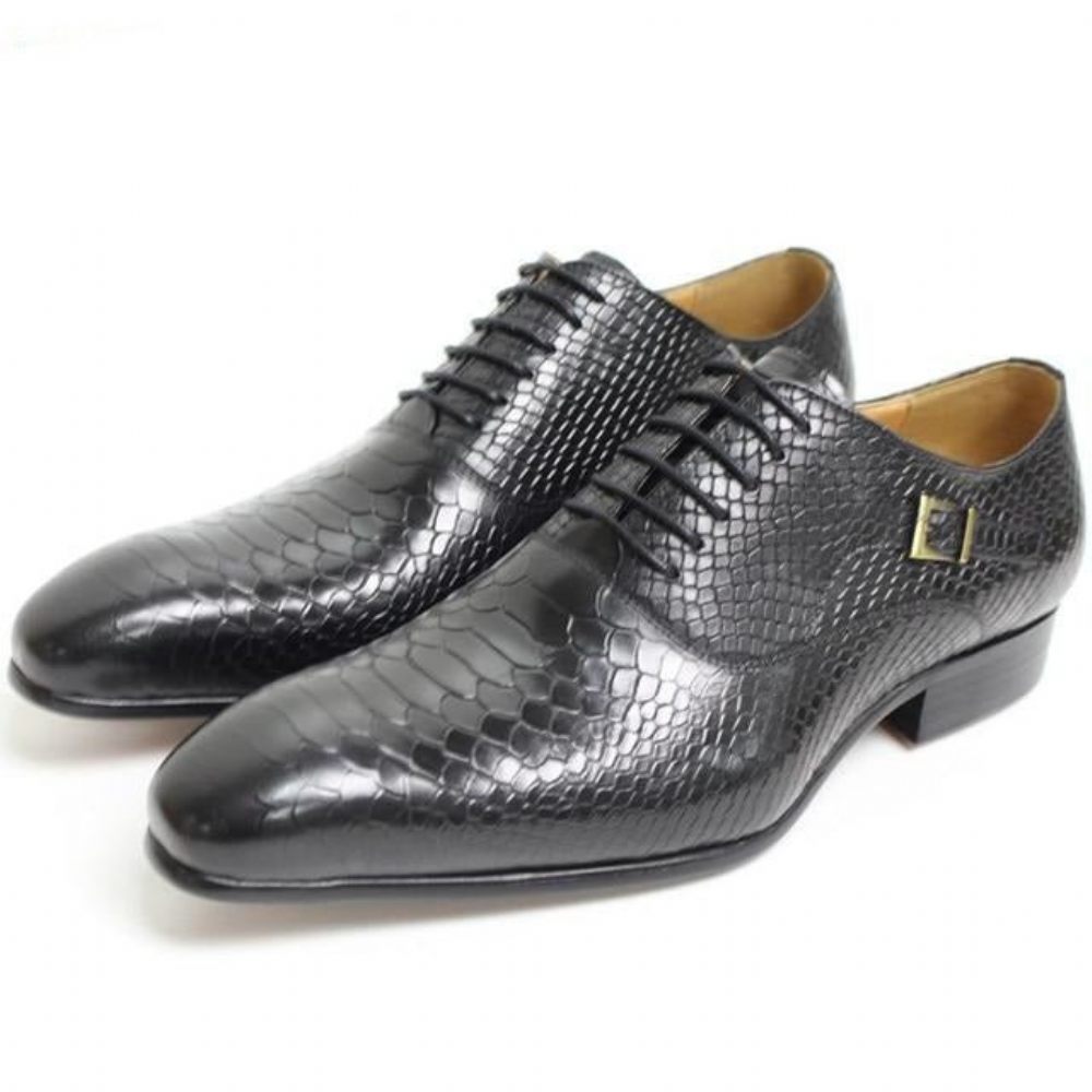 Chaussures Formelles Pour Hommes Serpent Exotique Habillées Oxford À Bout Pointu - Noir