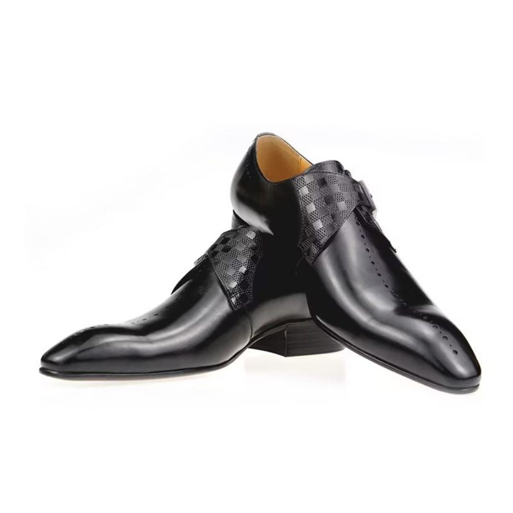 Chaussures Formelles Pour Hommes Somptueuses Richelieu Mariage Cuir Véritable - Noir