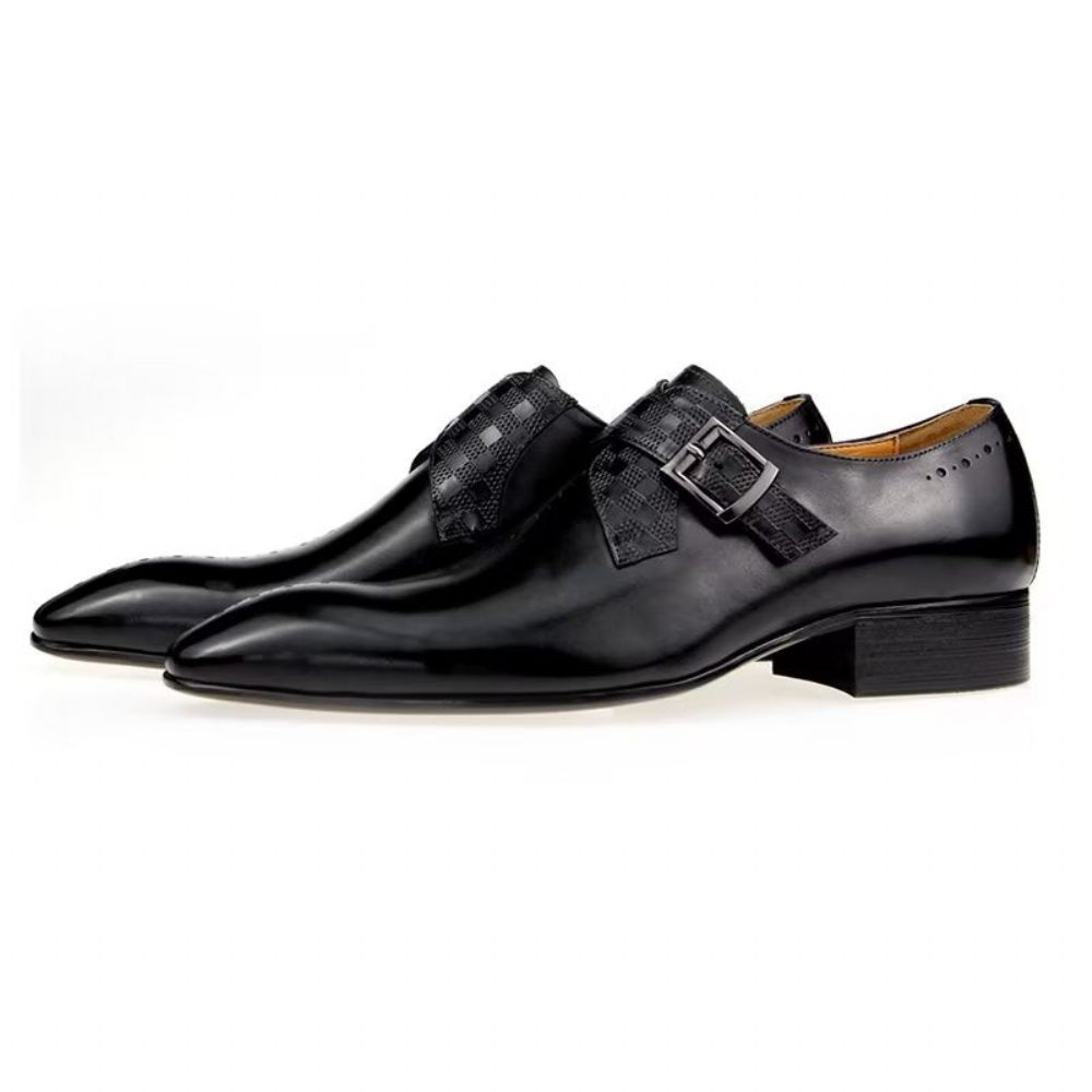 Chaussures Formelles Pour Hommes Somptueuses Richelieu Mariage Cuir Véritable - Noir