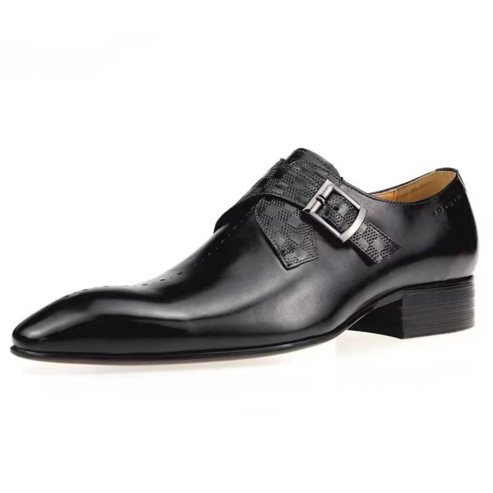 Chaussures Formelles Pour Hommes Somptueuses Richelieu Mariage Cuir Véritable - Noir