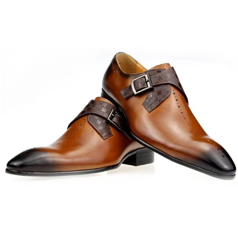 Chaussures Formelles Pour Hommes Somptueuses Richelieu Mariage Cuir Véritable - Marron