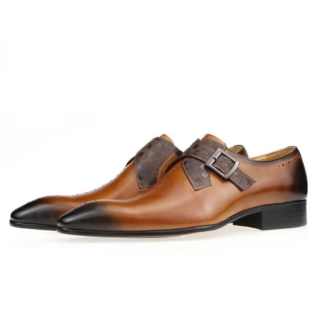 Chaussures Formelles Pour Hommes Somptueuses Richelieu Mariage Cuir Véritable - Marron