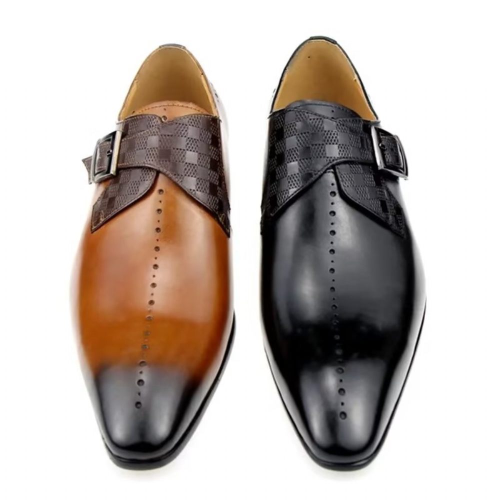 Chaussures Formelles Pour Hommes Somptueuses Richelieu Mariage Cuir Véritable - Marron