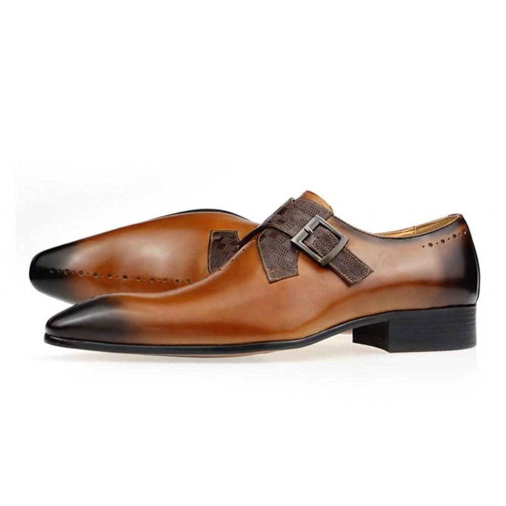 Chaussures Formelles Pour Hommes Somptueuses Richelieu Mariage Cuir Véritable - Marron