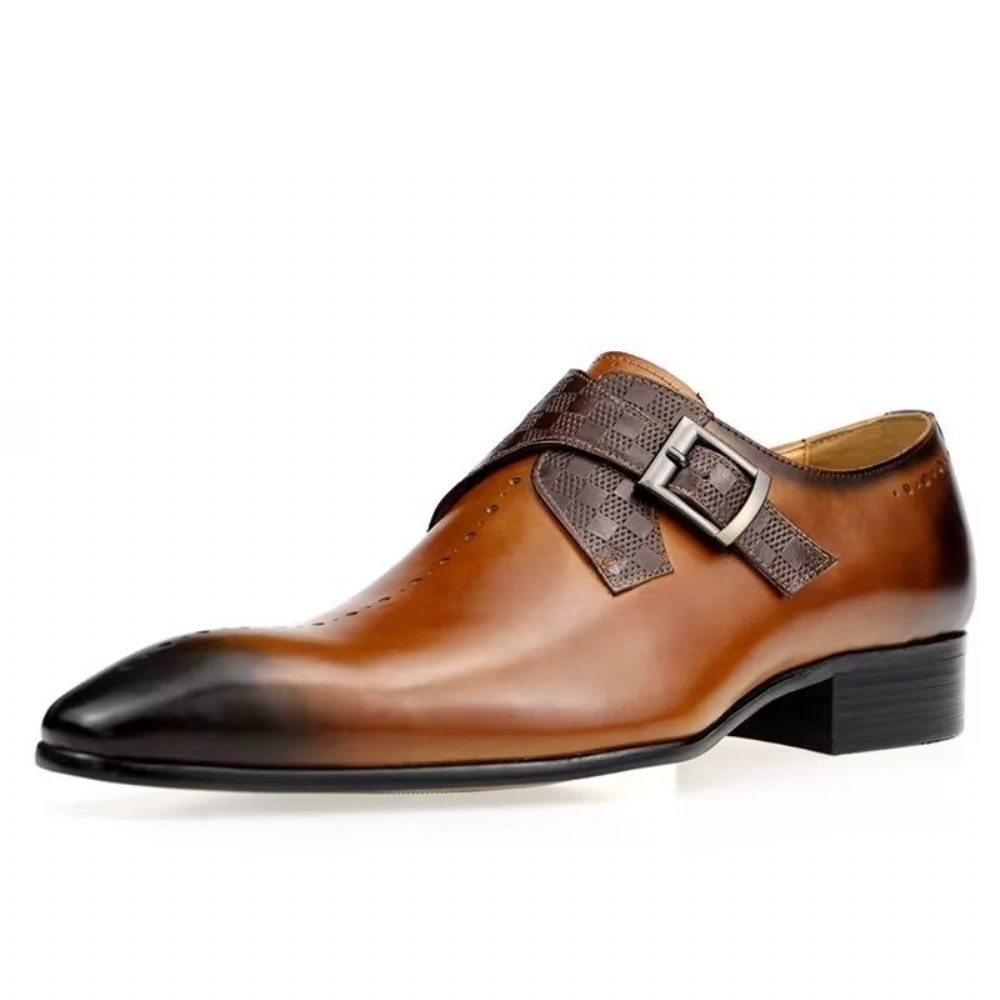 Chaussures Formelles Pour Hommes Somptueuses Richelieu Mariage Cuir Véritable - Marron