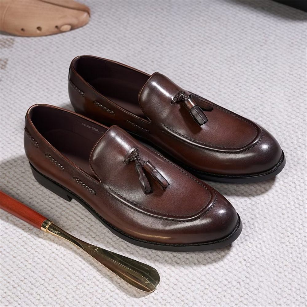 Chaussures Formelles Pour Hommes Sophisticated Allure Leather Slip-ons - Marron