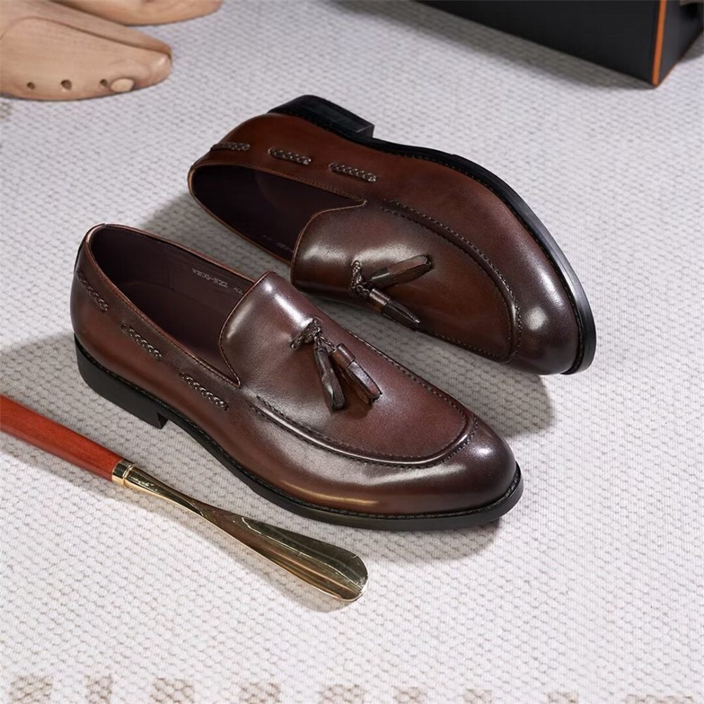 Chaussures Formelles Pour Hommes Sophisticated Allure Leather Slip-ons - Marron