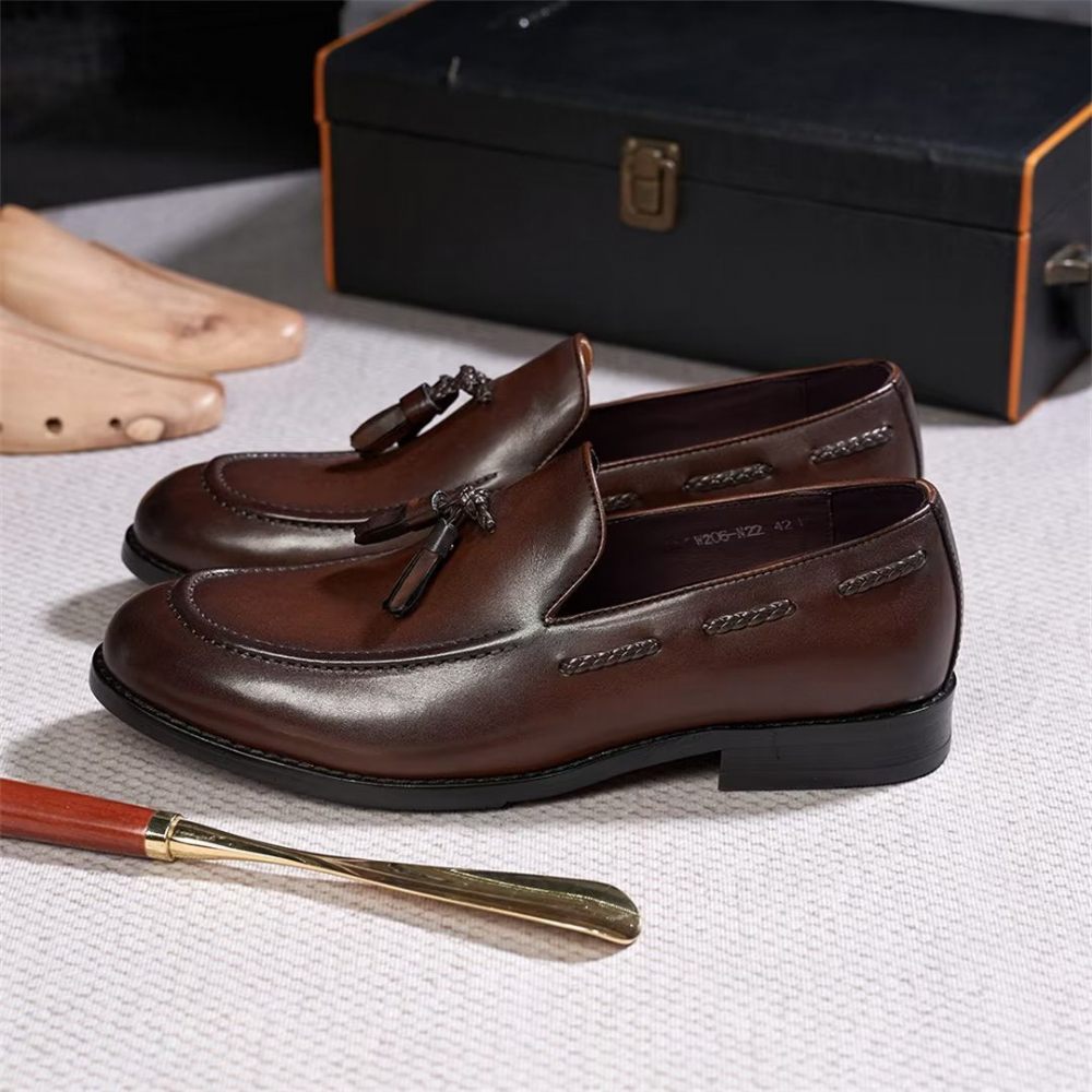 Chaussures Formelles Pour Hommes Sophisticated Allure Leather Slip-ons - Marron