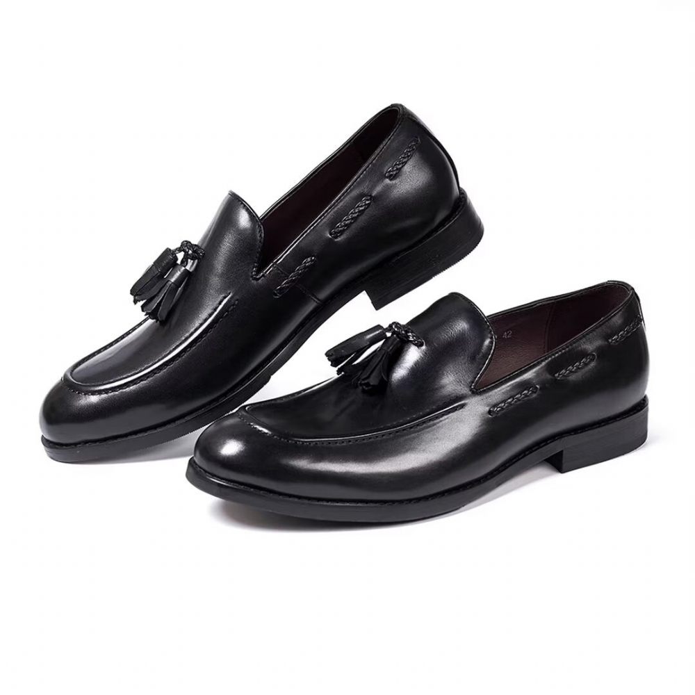 Chaussures Formelles Pour Hommes Sophisticated Allure Leather Slip-ons - Noir