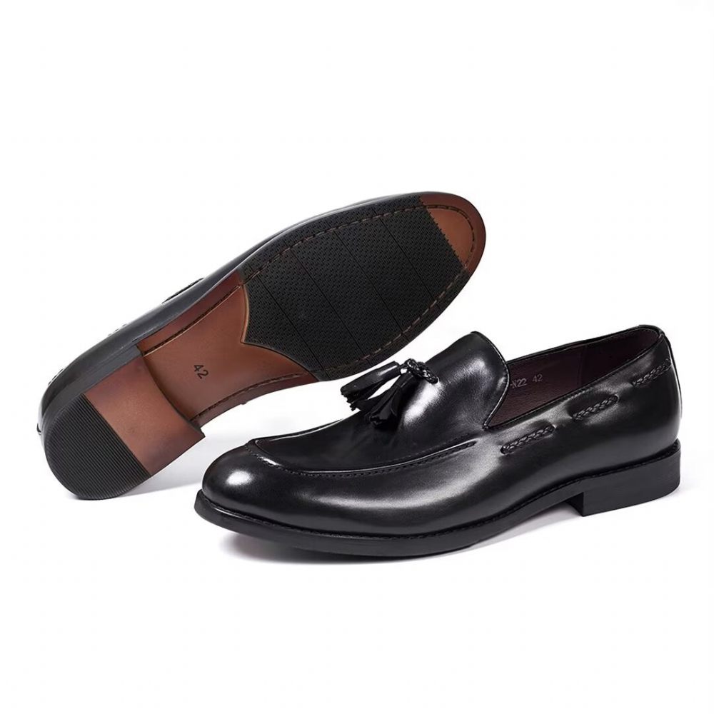 Chaussures Formelles Pour Hommes Sophisticated Allure Leather Slip-ons - Noir