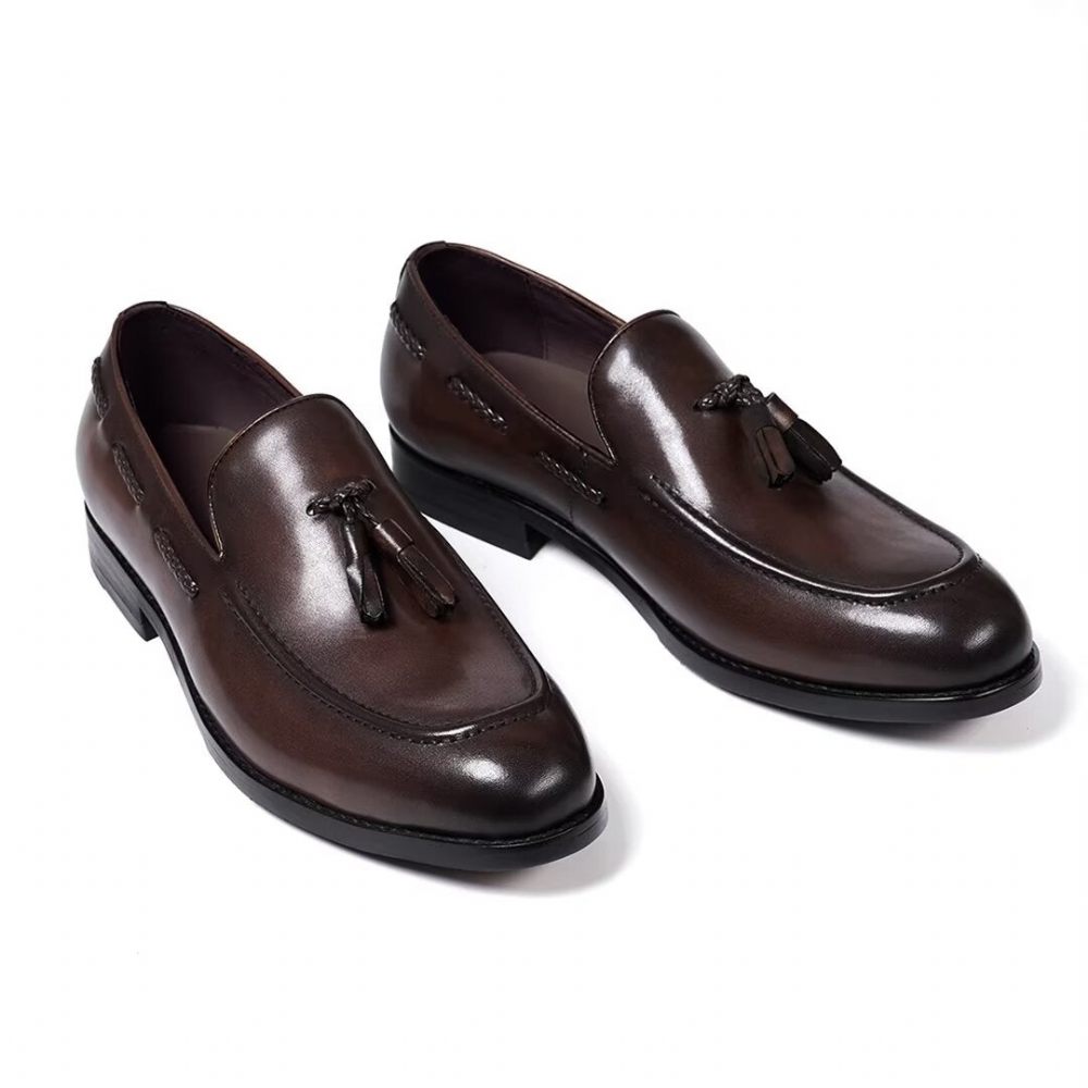 Chaussures Formelles Pour Hommes Sophisticated Allure Leather Slip-ons - Marron