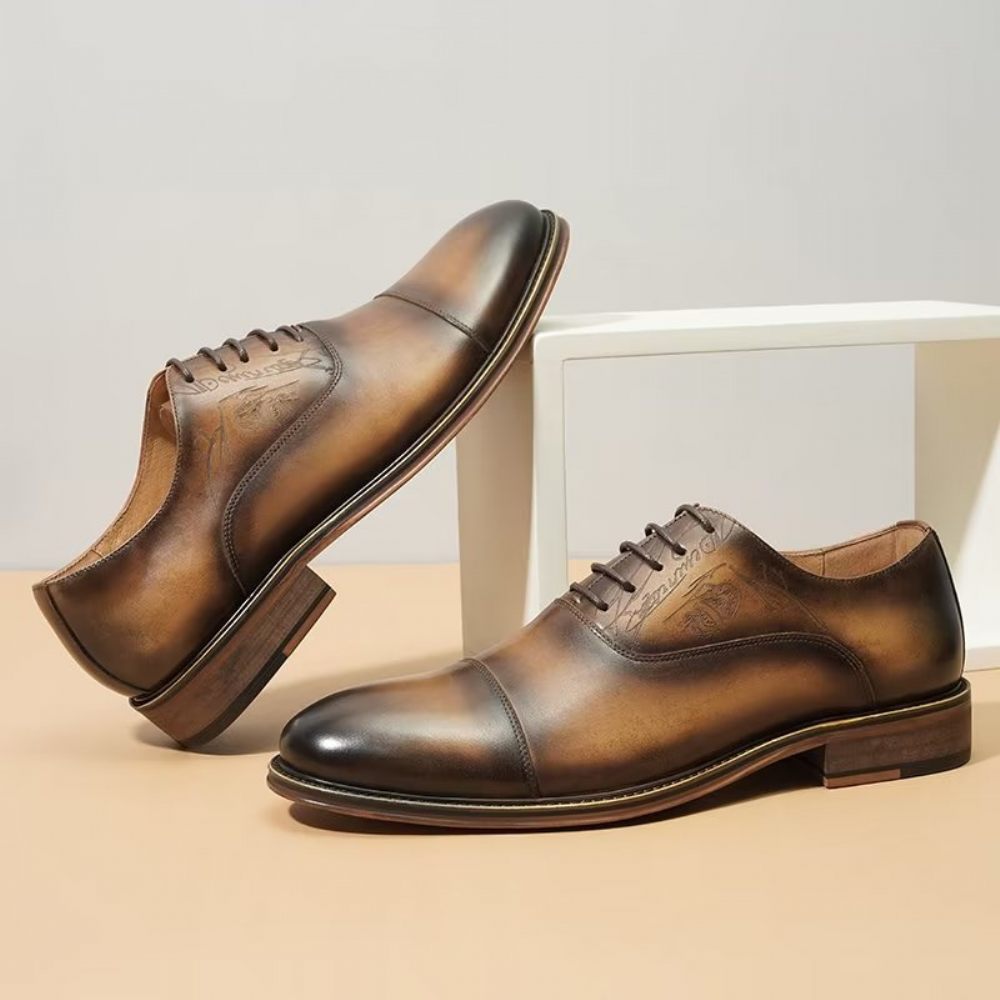 Chaussures Formelles Pour Hommes Style Sophistiqué Richelieu Cuir Véritable - Café