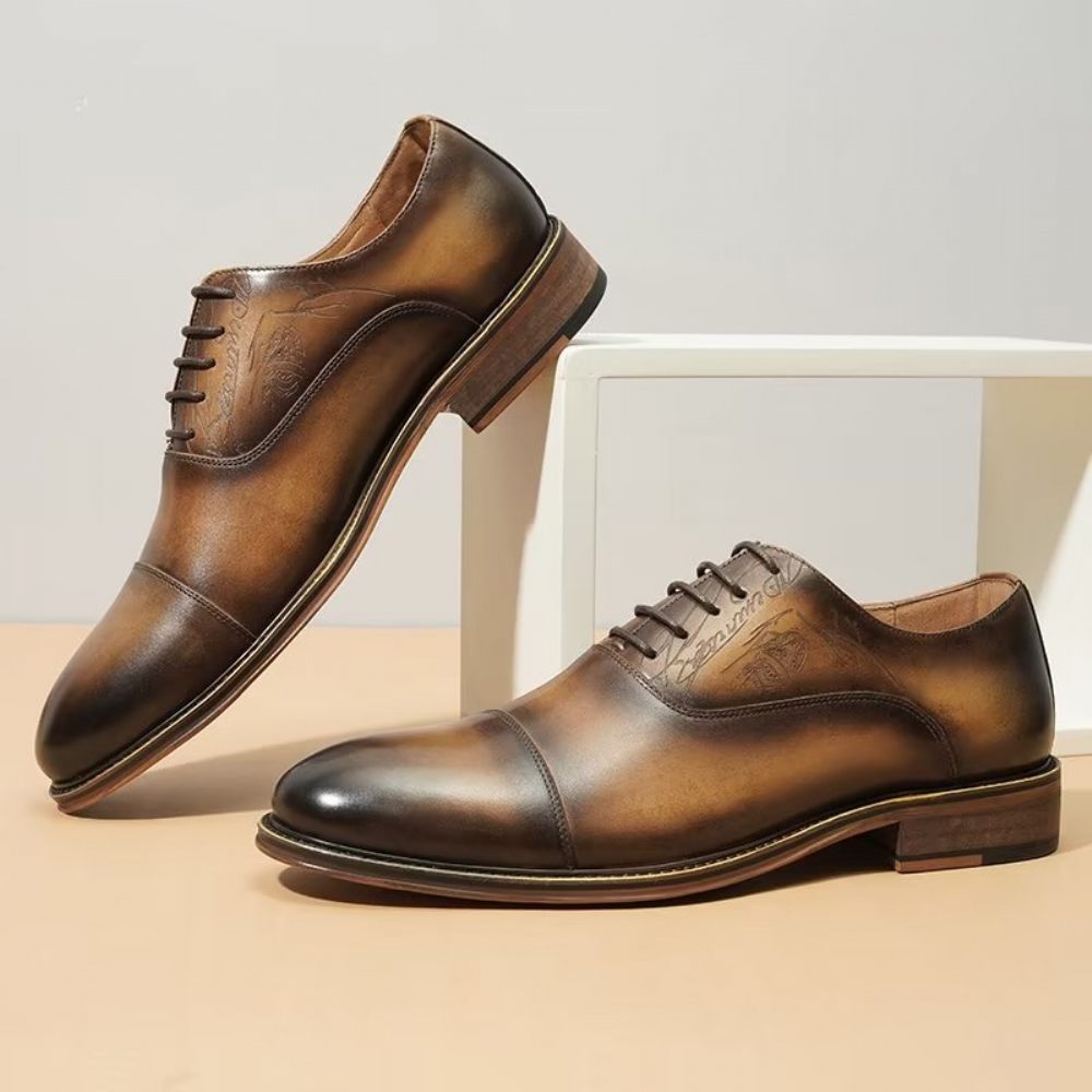 Chaussures Formelles Pour Hommes Style Sophistiqué Richelieu Cuir Véritable - Café