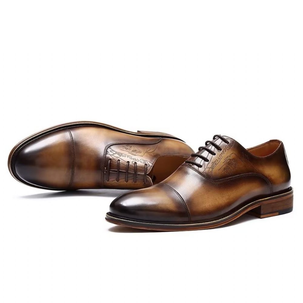 Chaussures Formelles Pour Hommes Style Sophistiqué Richelieu Cuir Véritable - Café