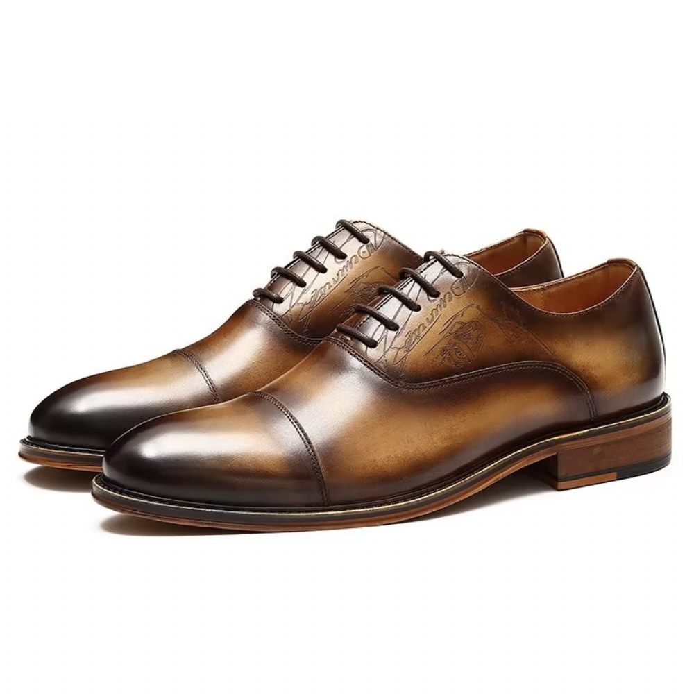 Chaussures Formelles Pour Hommes Style Sophistiqué Richelieu Cuir Véritable - Café