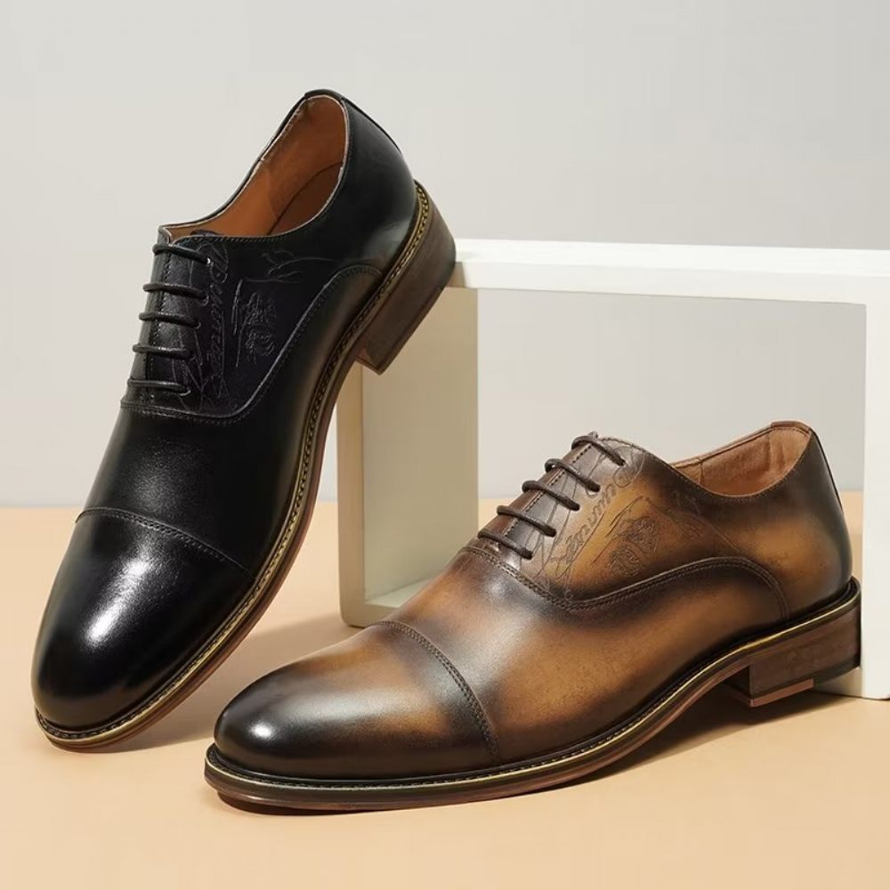 Chaussures Formelles Pour Hommes Style Sophistiqué Richelieu Cuir Véritable - Café