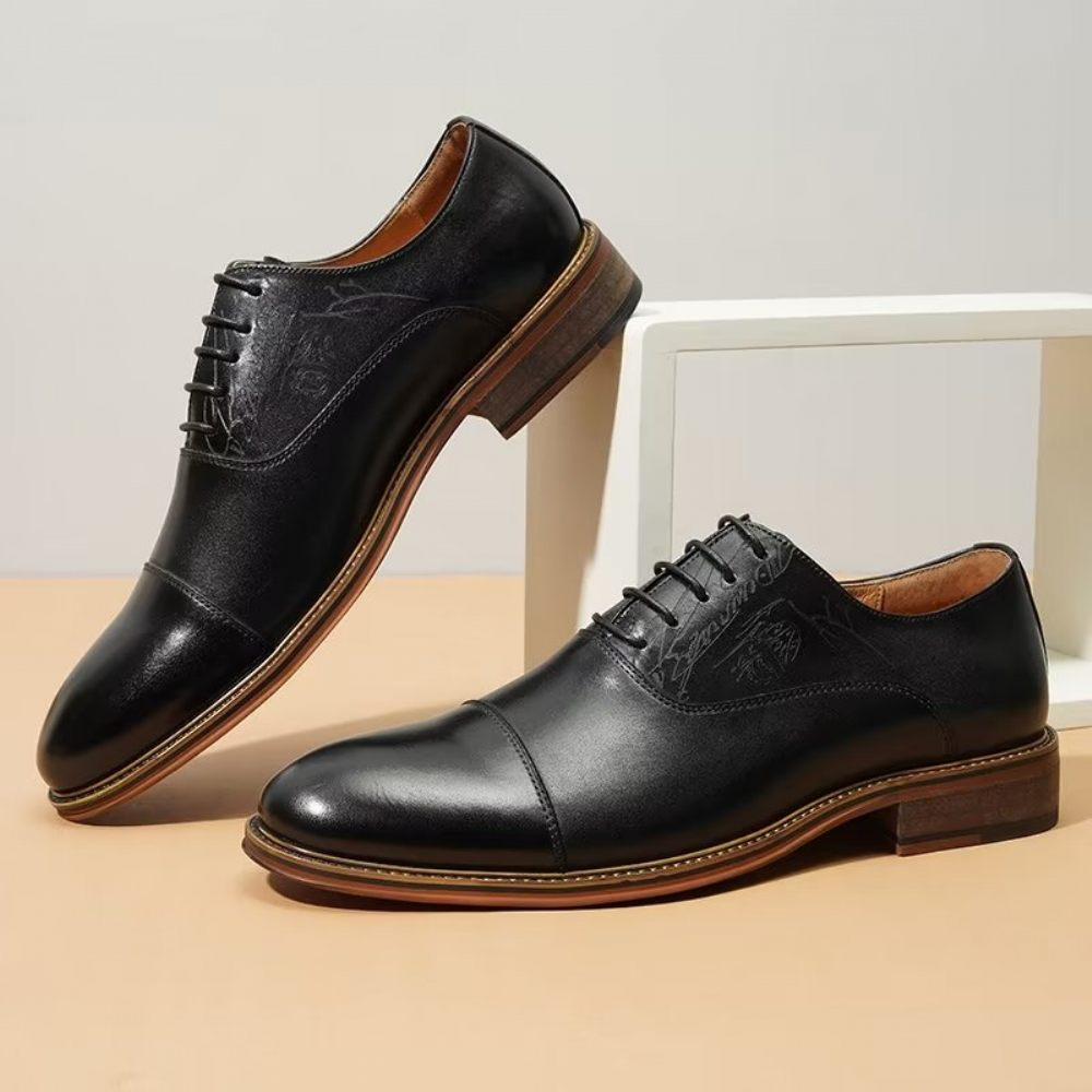 Chaussures Formelles Pour Hommes Style Sophistiqué Richelieu Cuir Véritable - Noir