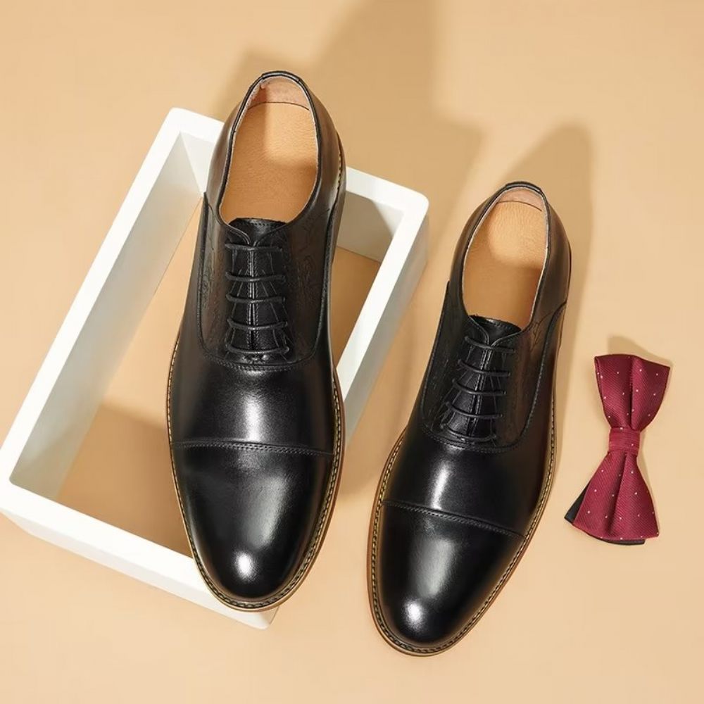 Chaussures Formelles Pour Hommes Style Sophistiqué Richelieu Cuir Véritable - Noir