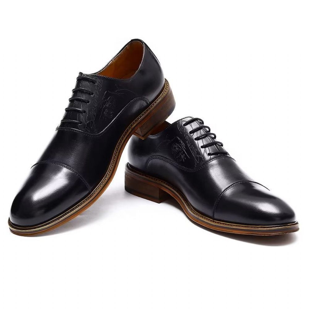 Chaussures Formelles Pour Hommes Style Sophistiqué Richelieu Cuir Véritable - Noir