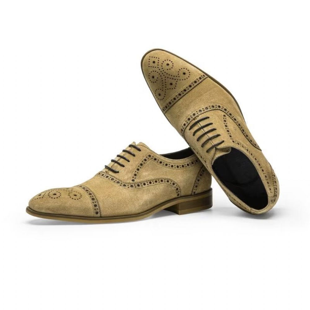 Chaussures Formelles Pour Hommes Texture Élégante Robe À Lacets Richelieus - Beige