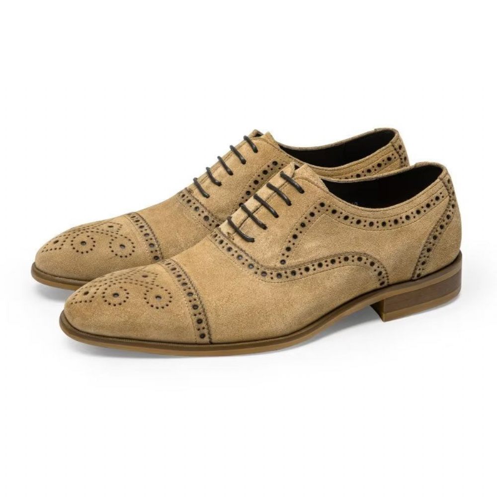 Chaussures Formelles Pour Hommes Texture Élégante Robe À Lacets Richelieus - Beige