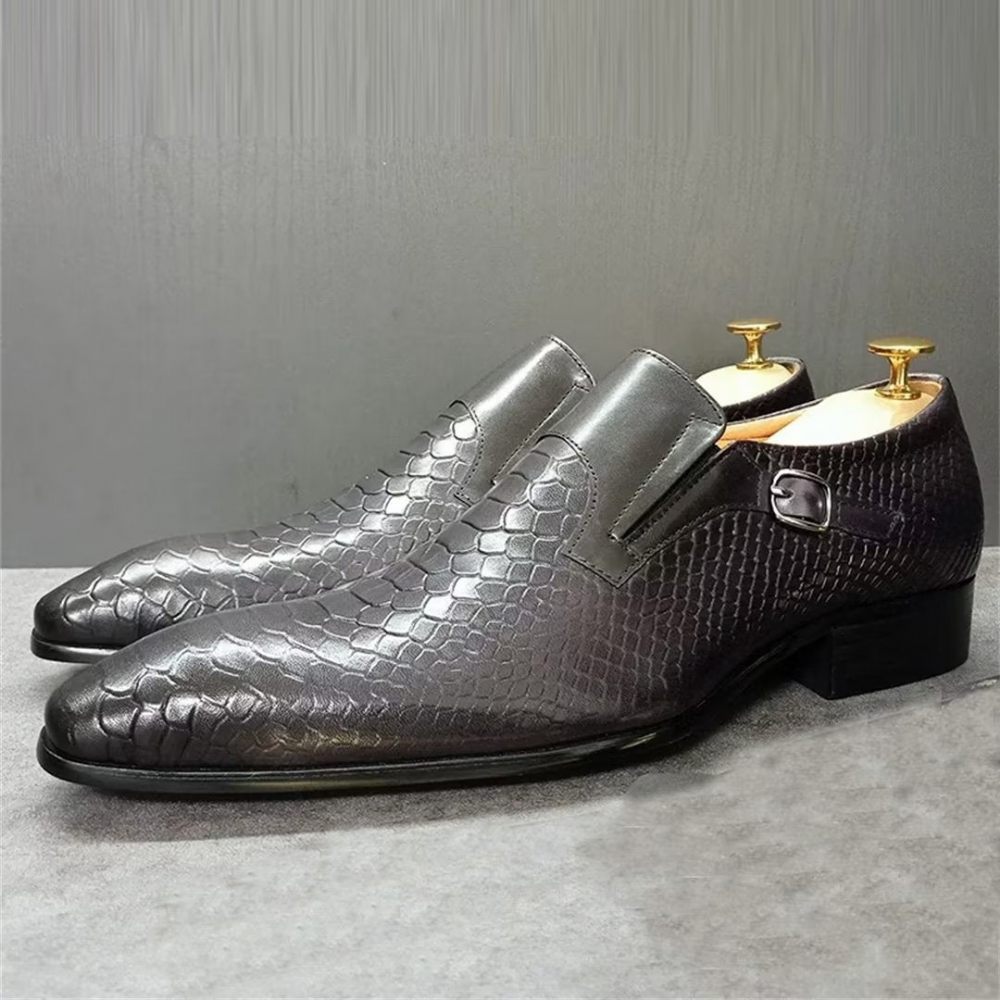 Chaussures Formelles Pour Hommes Véritable Motif Crocodile À Enfiler Sophistiquées - Noir