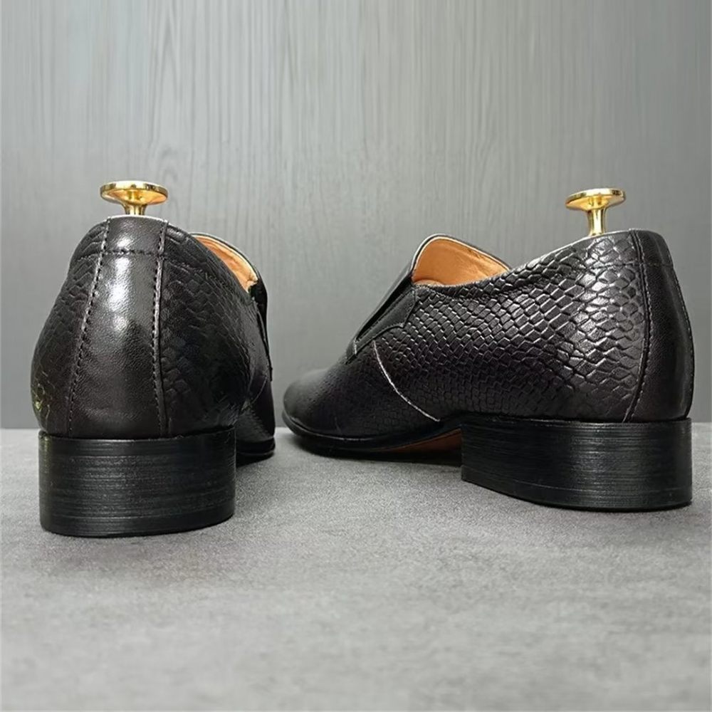 Chaussures Formelles Pour Hommes Véritable Motif Crocodile À Enfiler Sophistiquées - Noir