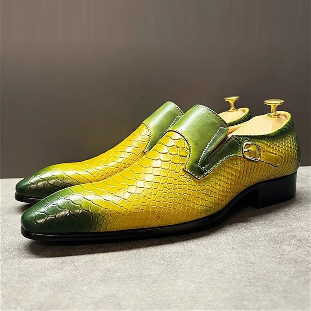 Chaussures Formelles Pour Hommes Véritable Motif Crocodile À Enfiler Sophistiquées - Jaune