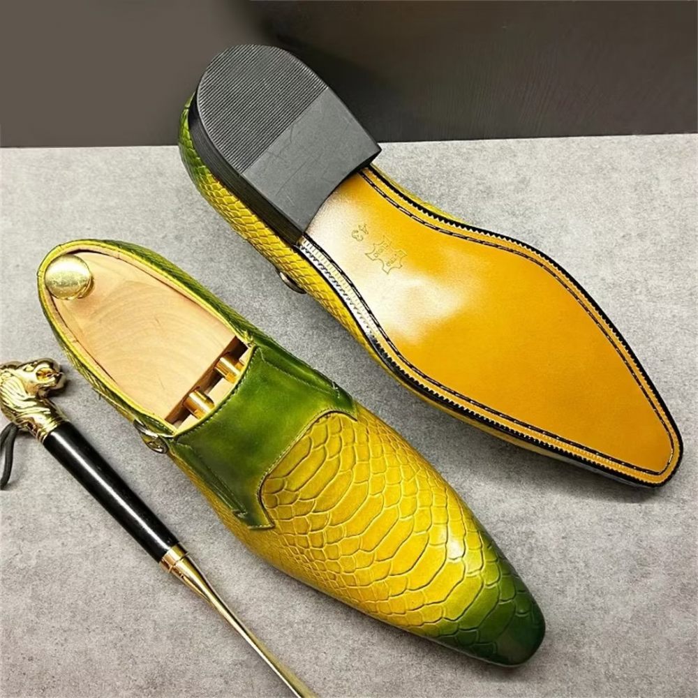 Chaussures Formelles Pour Hommes Véritable Motif Crocodile À Enfiler Sophistiquées - Jaune