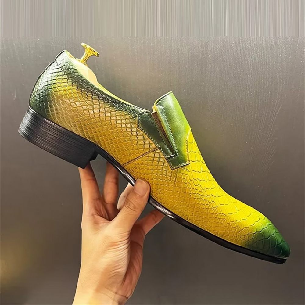 Chaussures Formelles Pour Hommes Véritable Motif Crocodile À Enfiler Sophistiquées - Jaune