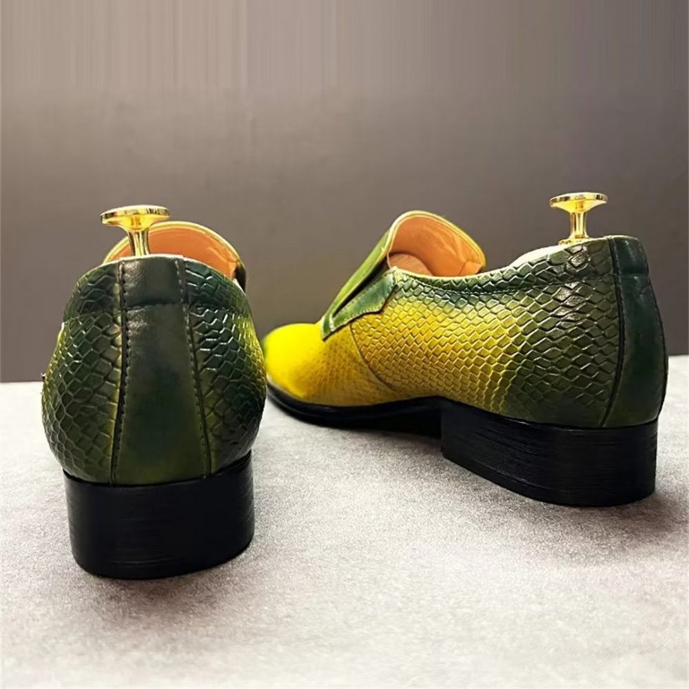 Chaussures Formelles Pour Hommes Véritable Motif Crocodile À Enfiler Sophistiquées - Jaune