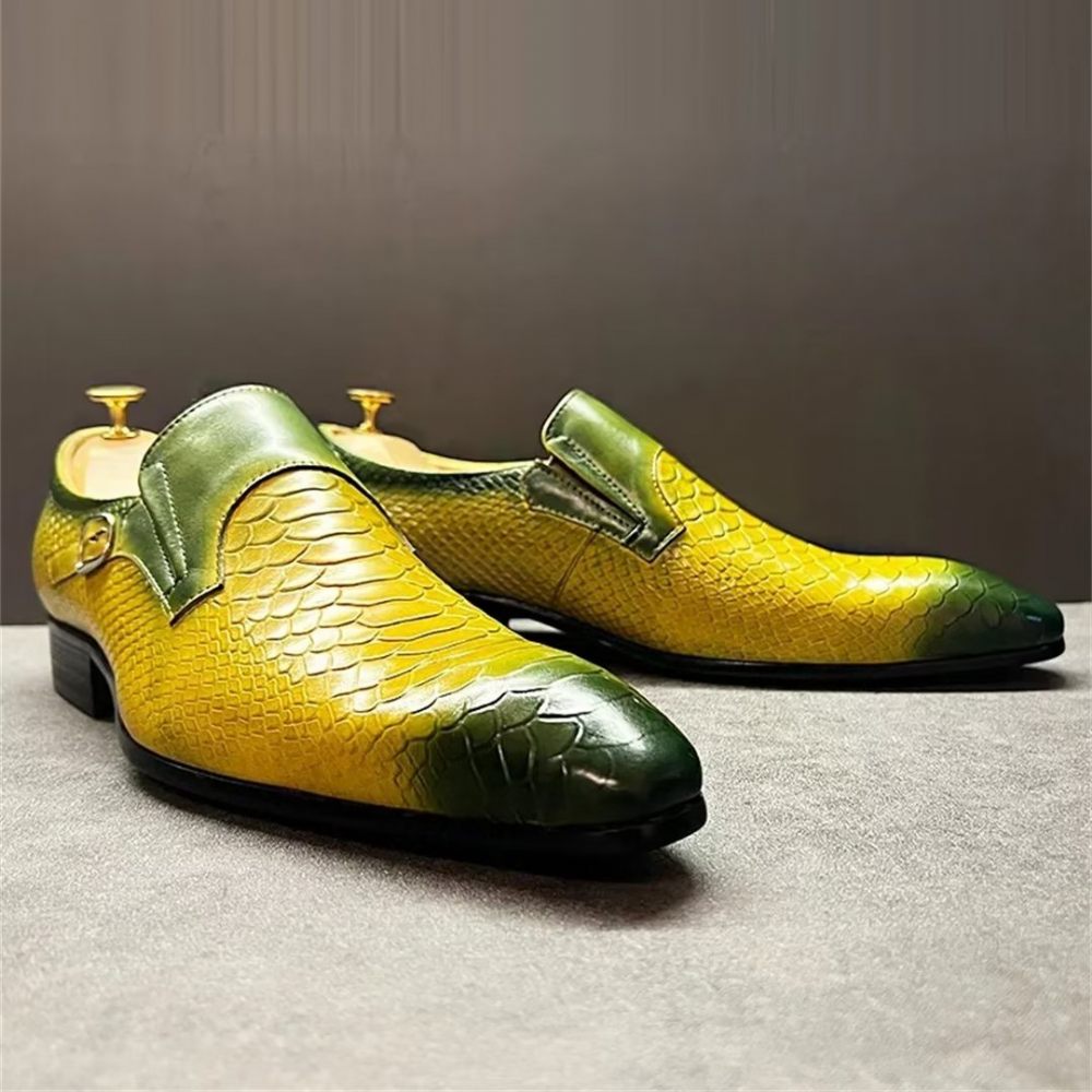 Chaussures Formelles Pour Hommes Véritable Motif Crocodile À Enfiler Sophistiquées - Jaune