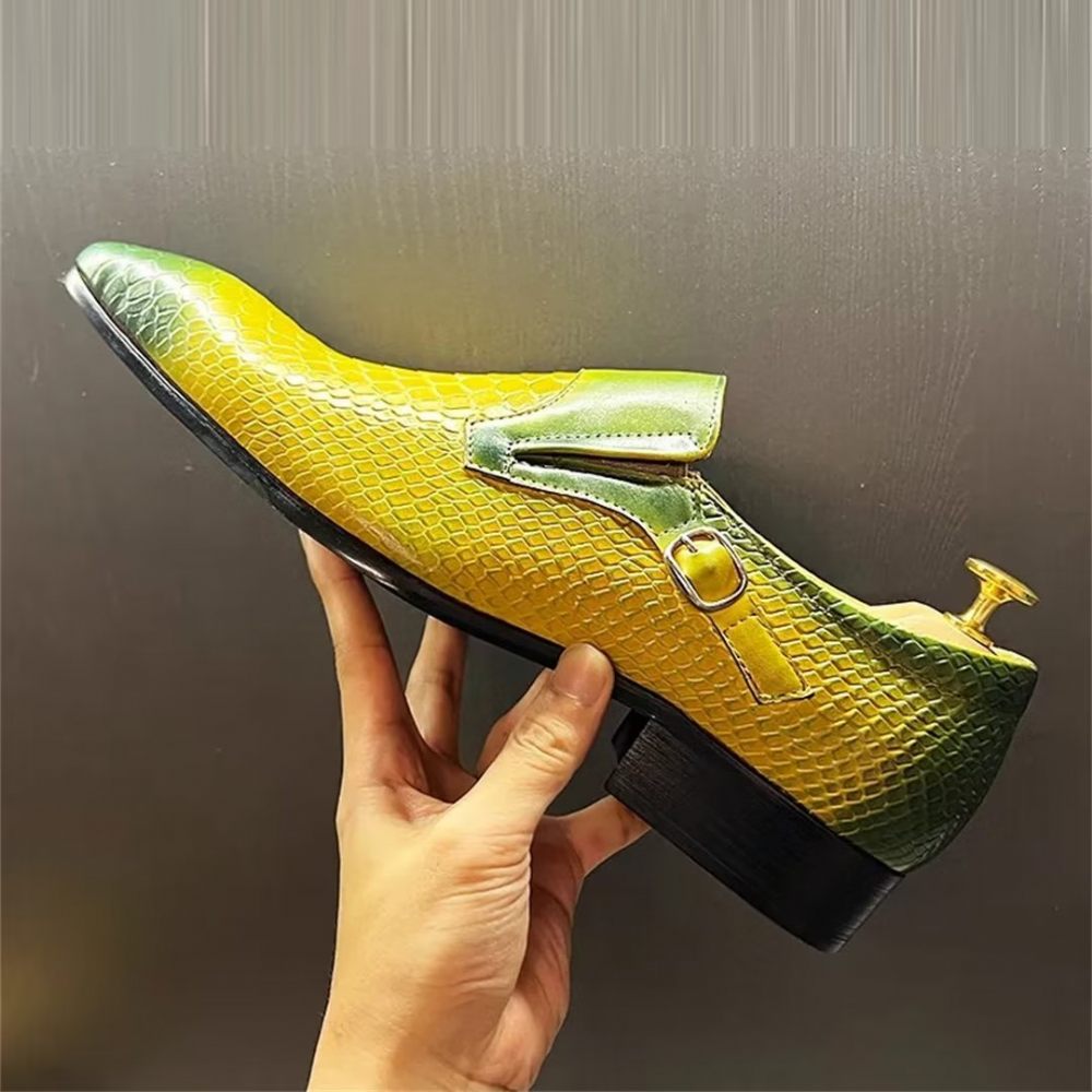 Chaussures Formelles Pour Hommes Véritable Motif Crocodile À Enfiler Sophistiquées - Jaune