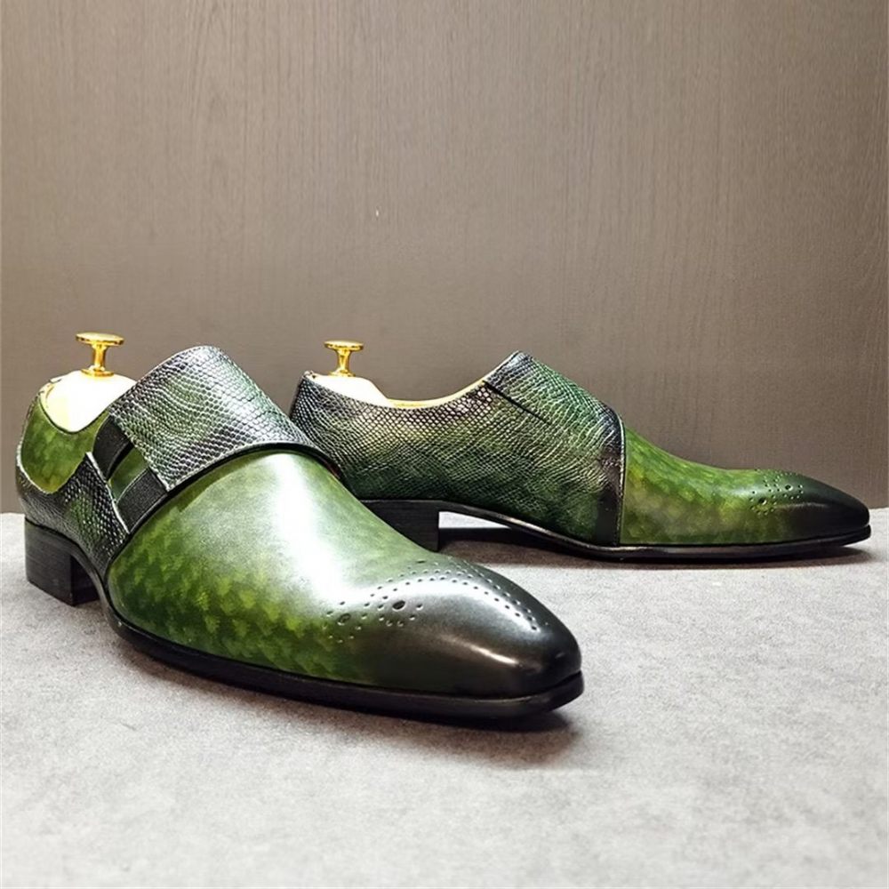 Chaussures Formelles Pour Hommes Véritable Motif Crocodile À Enfiler Sophistiquées - Vert