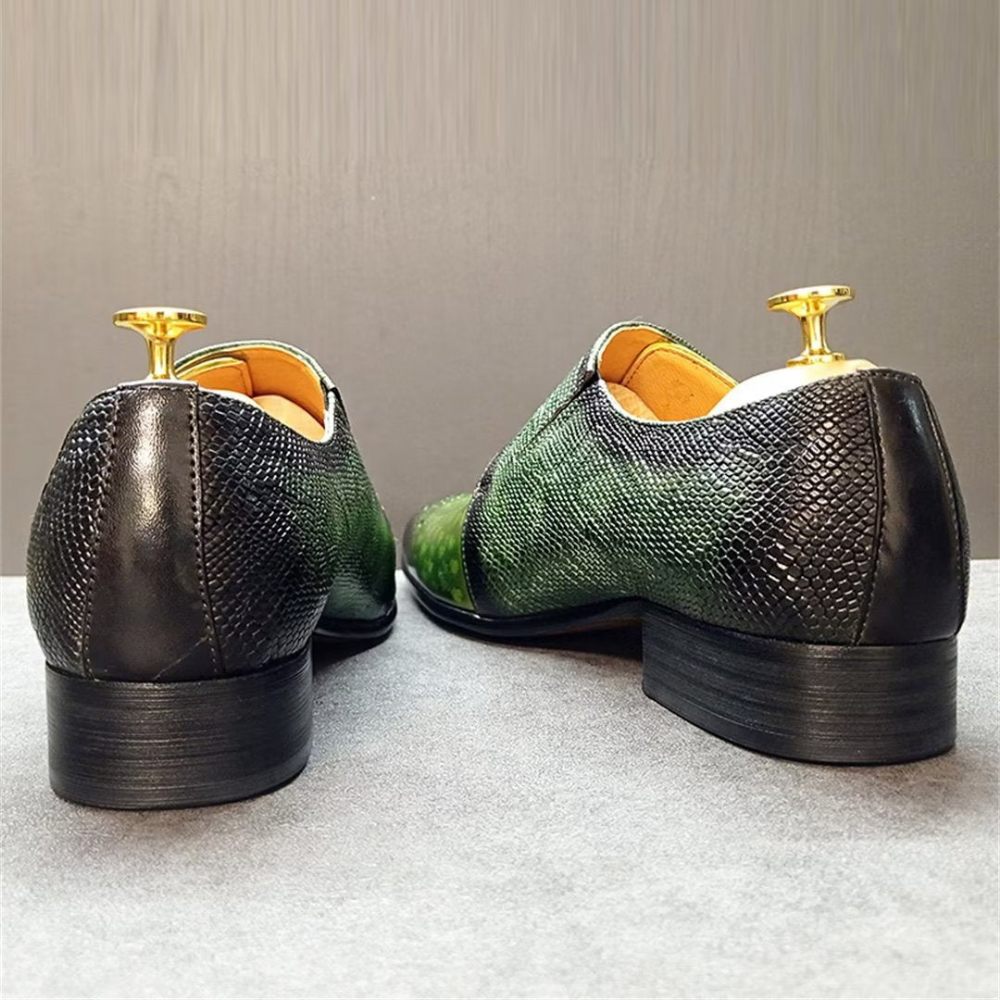 Chaussures Formelles Pour Hommes Véritable Motif Crocodile À Enfiler Sophistiquées - Vert